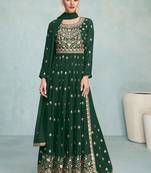 Green exclusive embroidered faux georgette stitched nayra cut suit