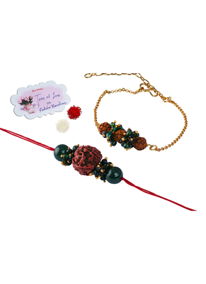 Handmade rakhi for brother combo couple pair rudraksha rakhi bracelet set for bhaiya fancy rakhi 1