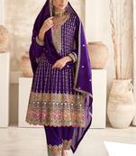 Violet fashionable embroidered premium silk stitched salwar suit