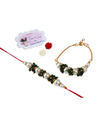 Handcrafted combo of off white pearl n green bead cluster pearl rakhi bracelet set for bhaiya,brother,couple pair rakhi