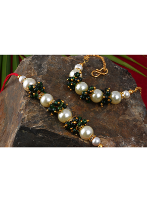 Handcrafted combo of off white pearl n green bead cluster pearl rakhi bracelet set for bhaiya,brother,couple pair rakhi 2