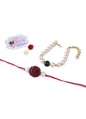 Handmade rakhi for brother combo couple pair rudraksha rakhi n onyx pearl bracelet set for bhaiya fancy rakhi 1