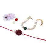 Handmade rakhi for brother combo couple pair rudraksha rakhi n onyx pearl bracelet set for bhaiya fancy rakhi