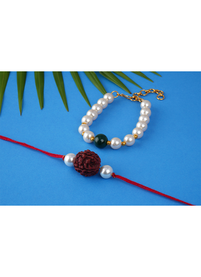 Handmade rakhi for brother combo couple pair rudraksha rakhi n onyx pearl bracelet set for bhaiya fancy rakhi 2