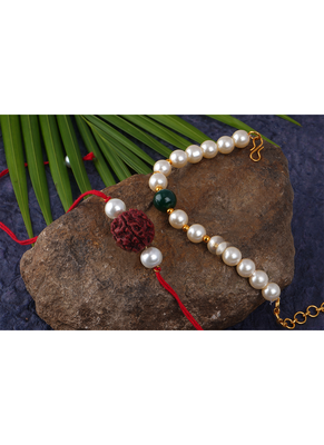 Handmade rakhi for brother combo couple pair rudraksha rakhi n onyx pearl bracelet set for bhaiya fancy rakhi 3