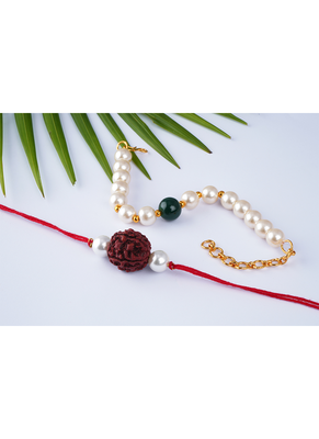 Handmade rakhi for brother combo couple pair rudraksha rakhi n onyx pearl bracelet set for bhaiya fancy rakhi 4