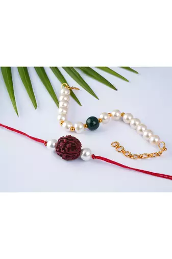 Handmade rakhi for brother combo couple pair rudraksha rakhi n onyx pearl bracelet set for bhaiya fancy rakhi