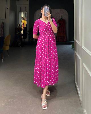 Polka dot georgette maxi dress for women 1