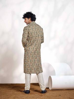 Vardha men's cotton shibori dyed stitched kurta, shibori dyed ethnic kurtas for men, mandarin collar long kurta's 1