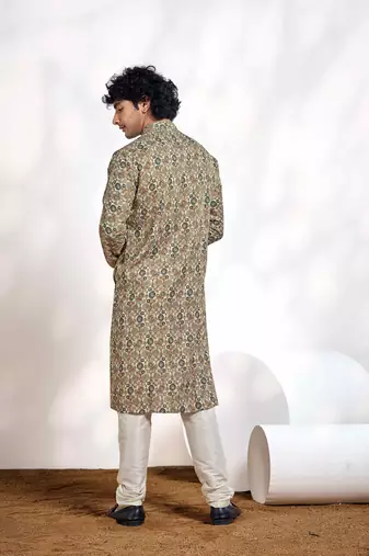 Vardha men's cotton shibori dyed stitched kurta, shibori dyed ethnic kurtas for men, mandarin collar long kurta's