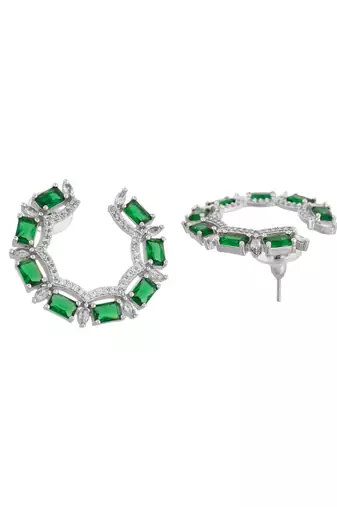 Green american dimond & silver plated cicular earrings