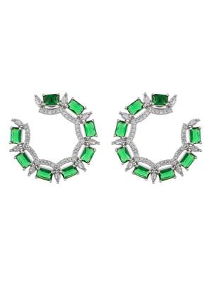 Green american dimond & silver plated cicular earrings 4
