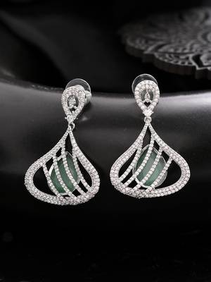 Mint green american dimond & silver plated drop earrings 2