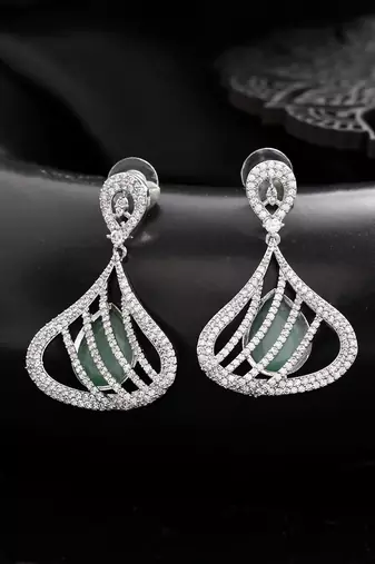 Mint green american dimond & silver plated drop earrings