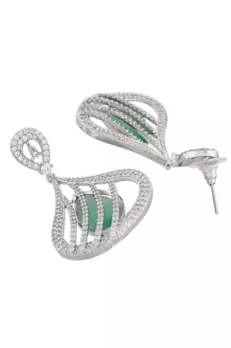 Mint green american dimond & silver plated drop earrings