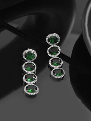 green  american dimond & silver plated long  earrings 2
