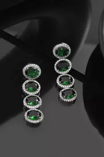 green  american dimond & silver plated long  earrings
