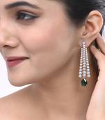 Green american dimond & silver plated long earrings