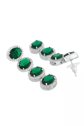 green  american dimond & silver plated long  earrings