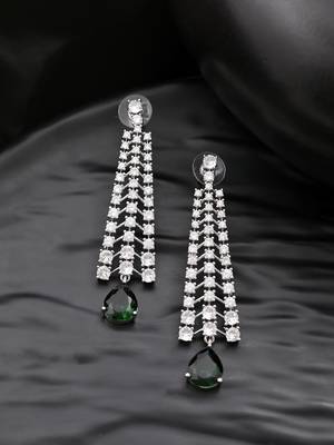Green american dimond & silver plated long earrings 2