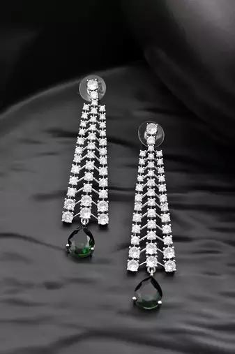 Green american dimond & silver plated long earrings