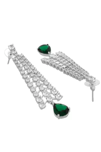 Green american dimond & silver plated long earrings