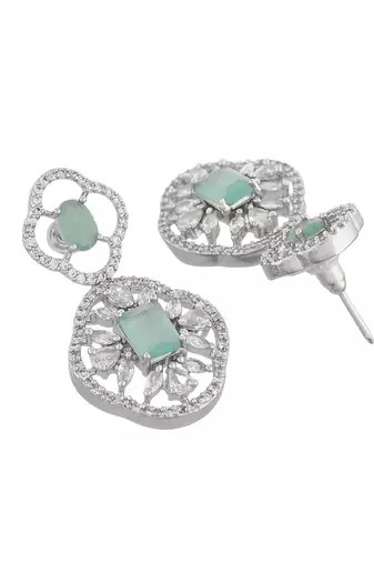Mint green american dimond & silver plated drop earrings
