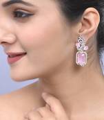 Pink american dimond & silver plated drop earrings