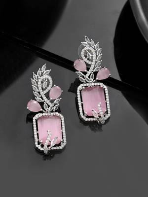 Pink american dimond & silver plated drop earrings 2