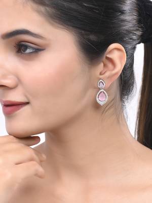 Pink american dimond & silver plated stud  earrings 1