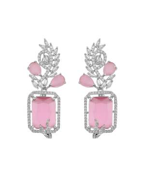 Pink american dimond & silver plated drop earrings 4