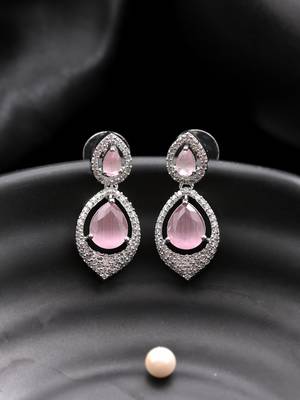 Pink american dimond & silver plated stud  earrings 2