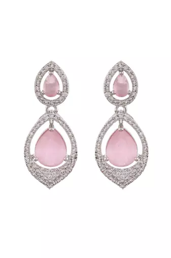 Pink american dimond & silver plated stud  earrings