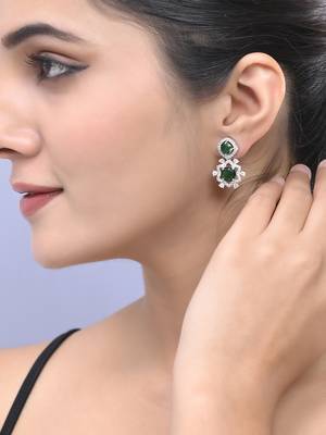 green  american dimond & silver plated stud earrings 1