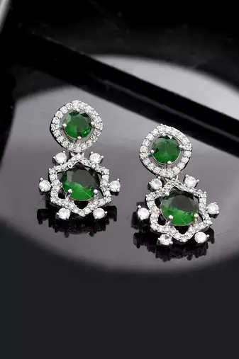 green  american dimond & silver plated stud earrings
