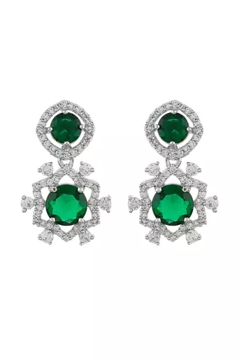 green  american dimond & silver plated stud earrings