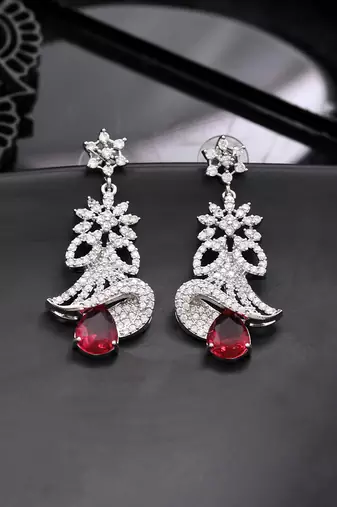 Red american dimond & silver plated long earrings