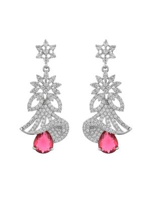 Red american dimond & silver plated long earrings 3