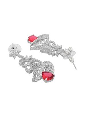 Red american dimond & silver plated long earrings 4