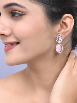 Pink american dimond & silver plated drop earrings 1