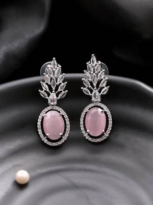 Pink american dimond & silver plated drop earrings 2