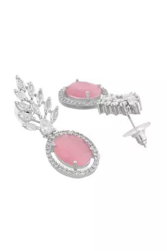 Pink american dimond & silver plated drop earrings