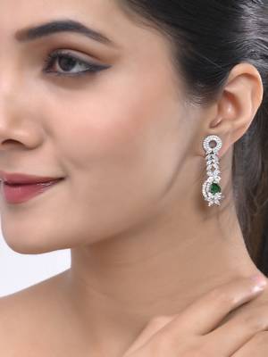 green  american dimond & silver plated long earrings 1