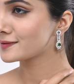 green  american dimond & silver plated long earrings