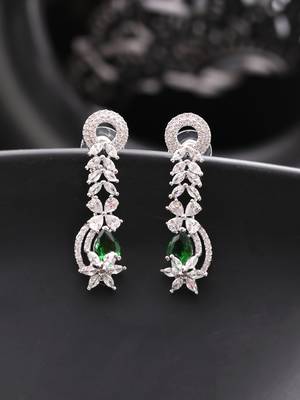 green  american dimond & silver plated long earrings 2