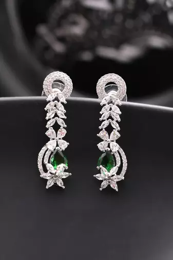 green  american dimond & silver plated long earrings