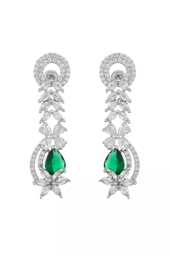 green  american dimond & silver plated long earrings