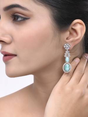 Mint green american dimond & silver plated drop earrings 1