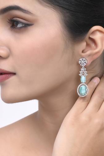 Mint green american dimond & silver plated drop earrings