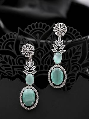 Mint green american dimond & silver plated drop earrings 2